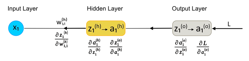 Figura 3: Fase di Backpropagation #2 Diagramma della fase di Backpropagation, considerando l'Output e l'Hidden Layer
